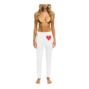 Aviator Nation Cozy White Heart Stitch Sweatpants Size S